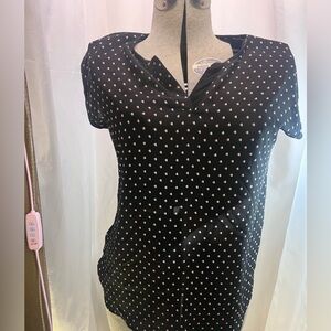 Full‎ Moon Blouse Women Small Maternity Black With Hearts V Neck Short Sleeve.